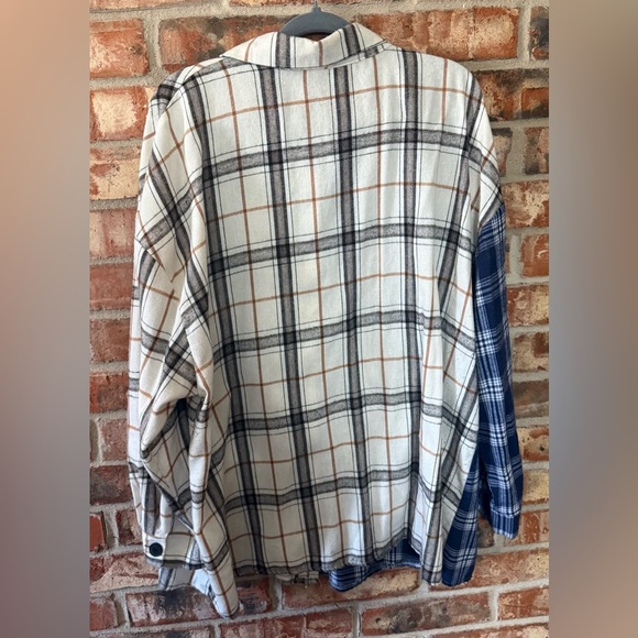 Mixed Plaid Button-Up Shirt in Blue and White - Picture 2 of 7